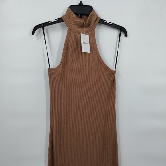 Forever 21Ribbed Mock Neck Midi Knit Dress Taupe Color,  Medium - Picture 3 of 10